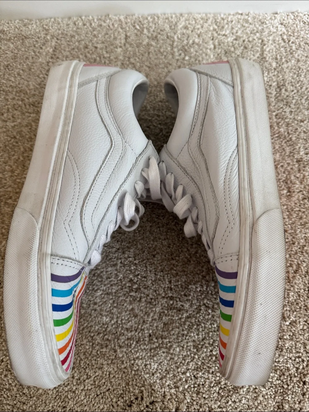 Vans PRIDE White Sneakers with Rainbow Stripe Toe and Heel Accents